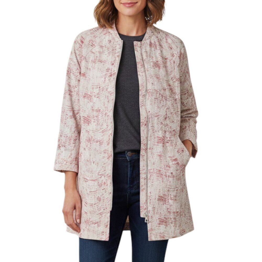 COS Ecru Trench Coat Women's Size 2 Double Pockets A-Line Rain Jacket Pink/White